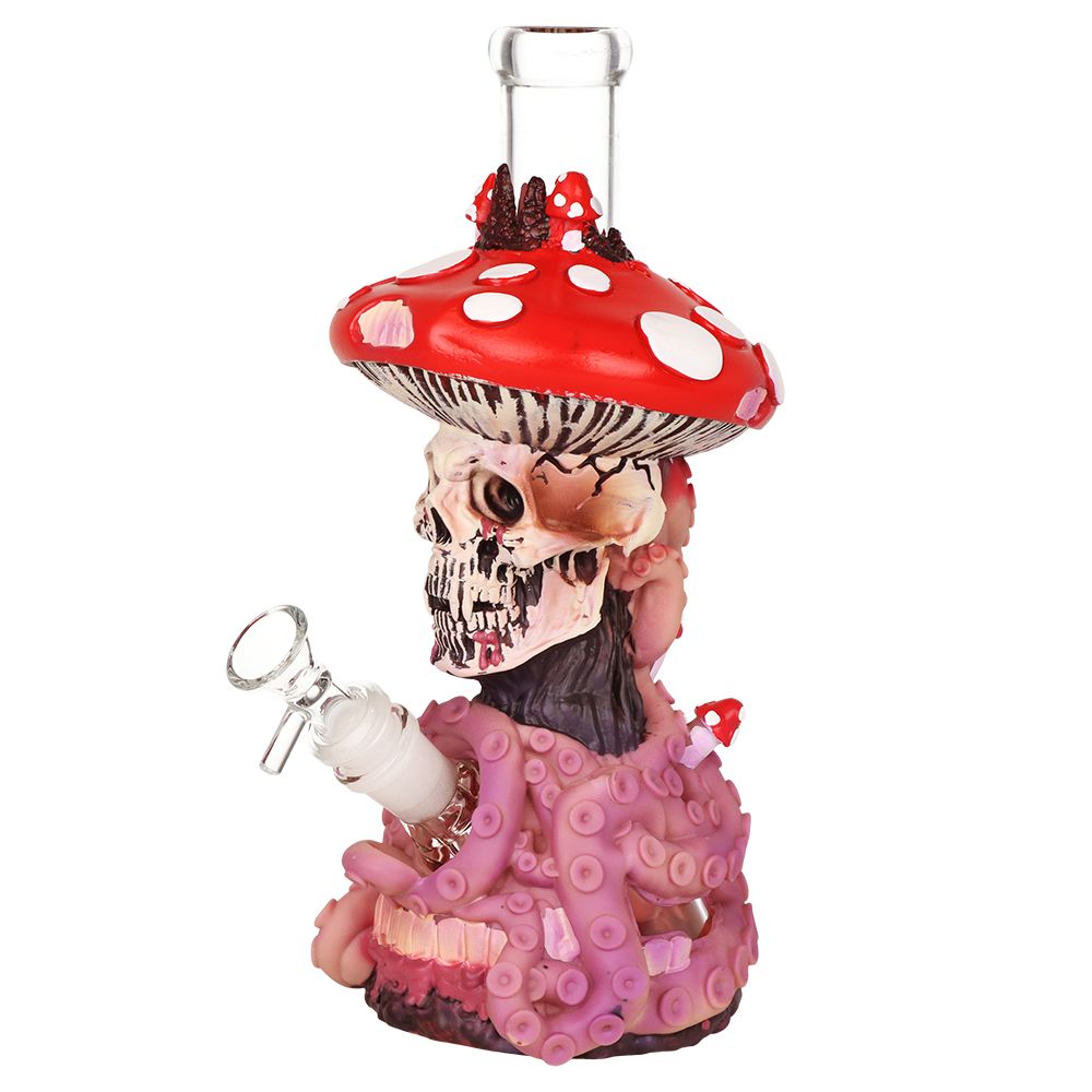 Mushroom Skull Tentacle Glass & Vinyl Water Pipe - 10.5" / 14mm F - Discreet Smoker