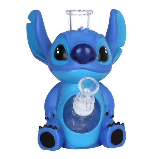 Little Blue Creature Vinyl on Glass Water Pipe - 7" / 14mm F - Discreet Smoker