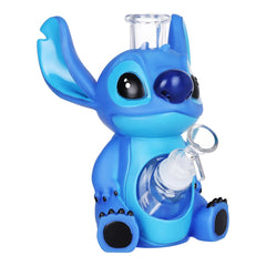 Little Blue Creature Vinyl on Glass Water Pipe - 7" / 14mm F - Discreet Smoker