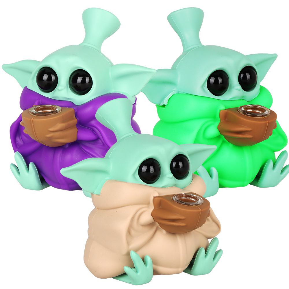 Baby Alien Silicone Water Pipe w/ Glass Bowl - 4.75" / Colors Vary