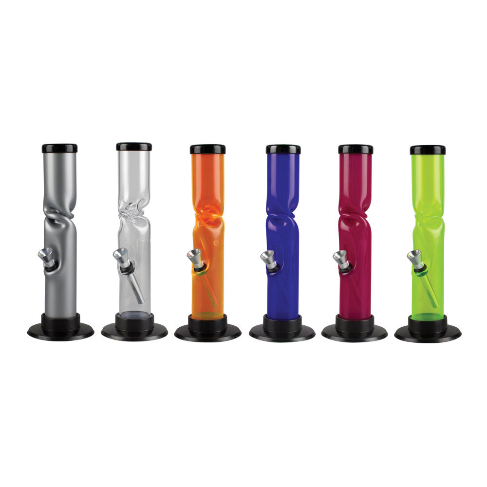 Acrylic Straight Water Pipe w/ Ice Catch - 9" / Colors Vary - Discreet Smoker