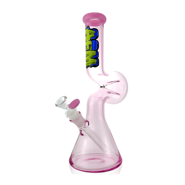 AFM Glass 12" Beaker Wave Full Color Glass Water Pipe, Pink
