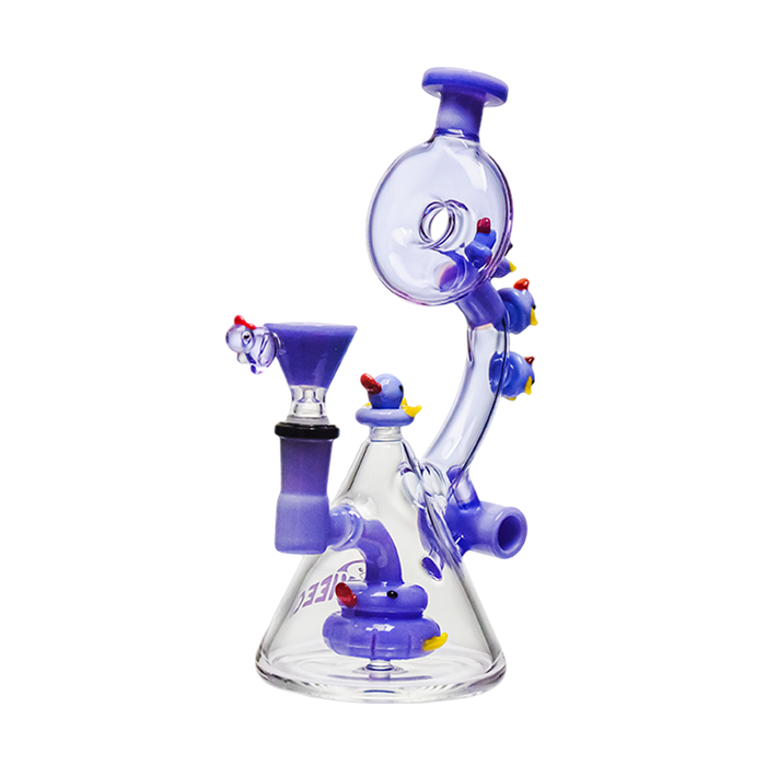 Cheech Glass 8.5" The Ducks on the Ring Water Pipe, Purple