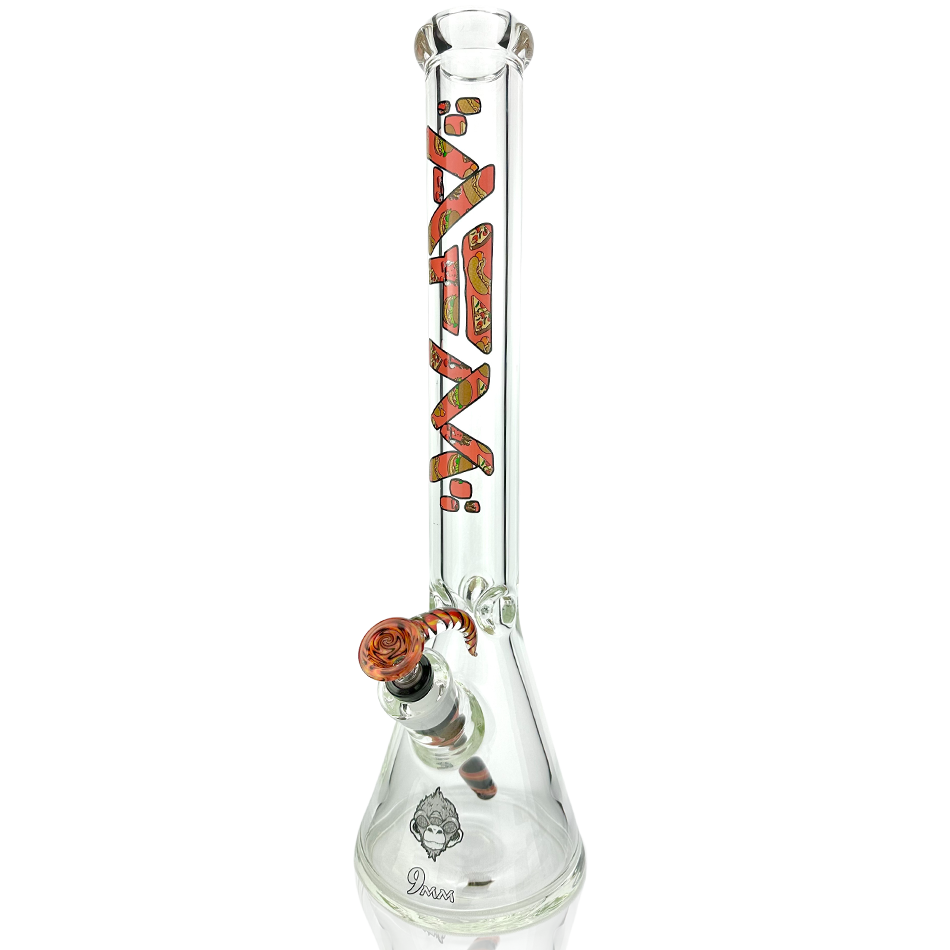 18" AFM Munching Clear Glass 9mm Beaker Bong Bundle - Discreet Smoker