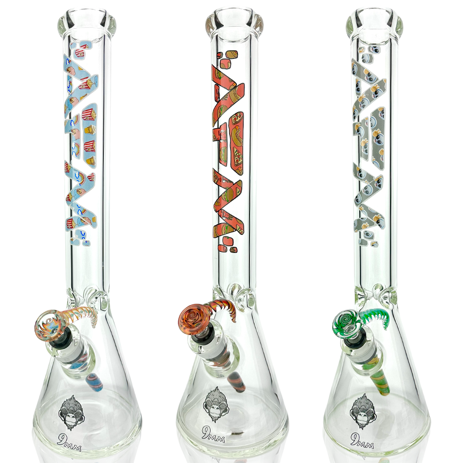 18" AFM Munching Clear Glass 9mm Beaker Bong Bundle - Discreet Smoker