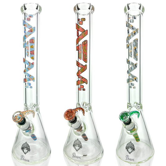 18" AFM Munching Clear Glass 9mm Beaker Bong Bundle - Discreet Smoker