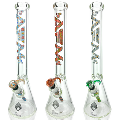 18" AFM Munching Clear Glass 9mm Beaker Bong Bundle - Discreet Smoker