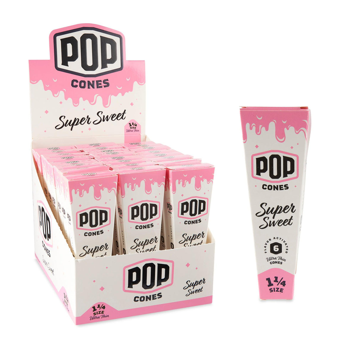 Pop Cones 1 ¼ Size Ultra Thin 6pk Cones - 24ct Display - Discreet Smoker