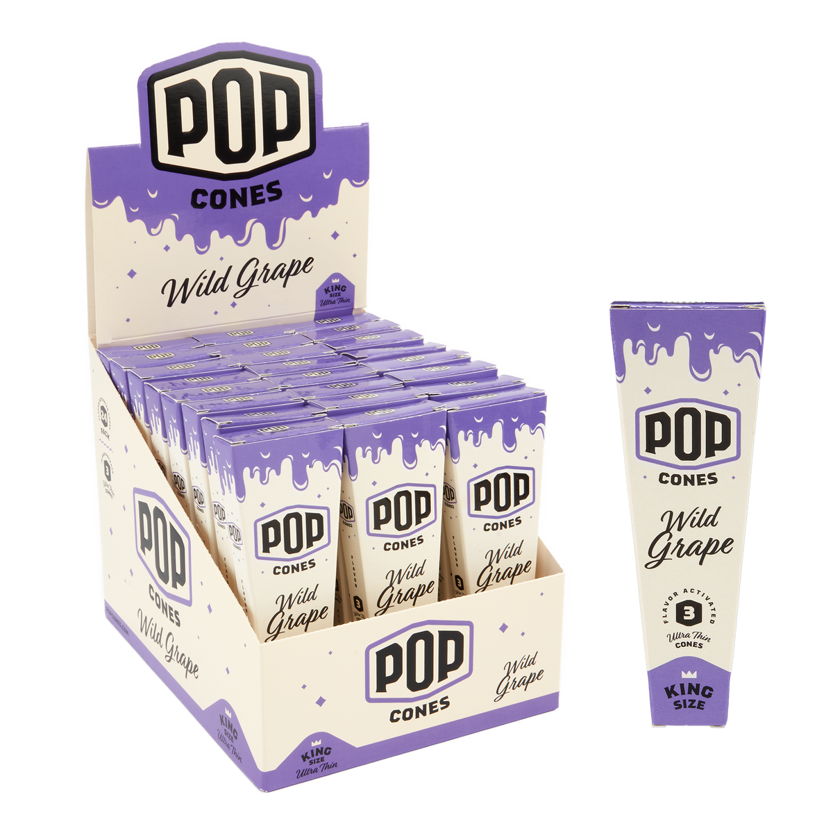 Pop Cones King Size Ultra Thin 3pk Cones - 24ct Display - Discreet Smoker