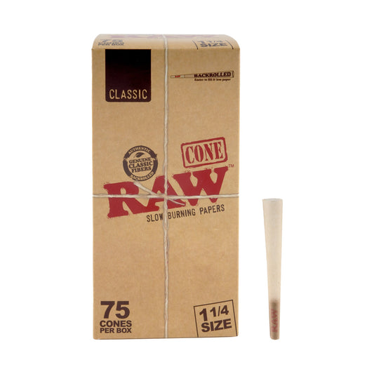 RAW Classic 1 ¼ Size Backrolled Cones – 75ct - Discreet Smoker