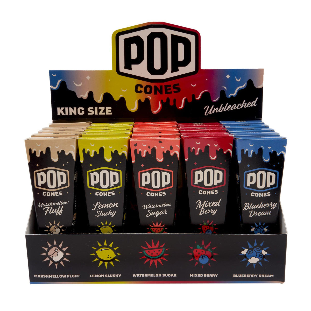 Pop Cones Unbleached Assorted Flavor Cones – 25ct Display - Discreet Smoker