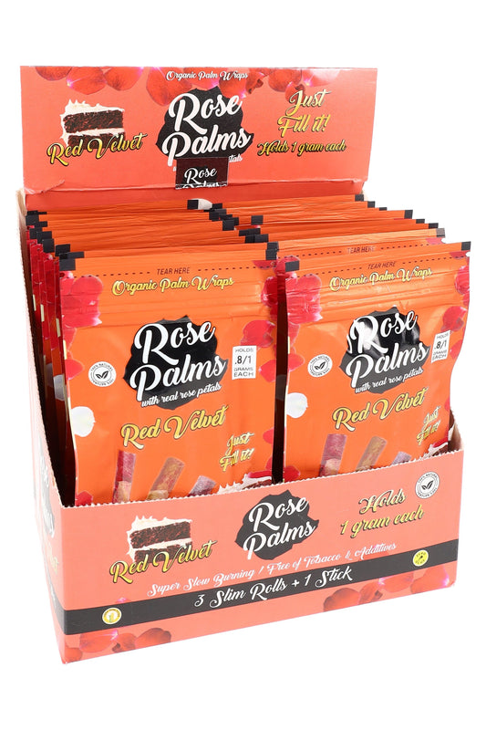 Leaf Palms “Rose Palms” Rose Petal Rolls – 3 Slim/Pack – 20-Count Display - Discreet Smoker