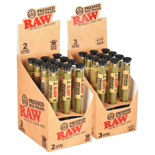 RAW Pressed Bud Wrap Cone | 12pc Display - Discreet Smoker
