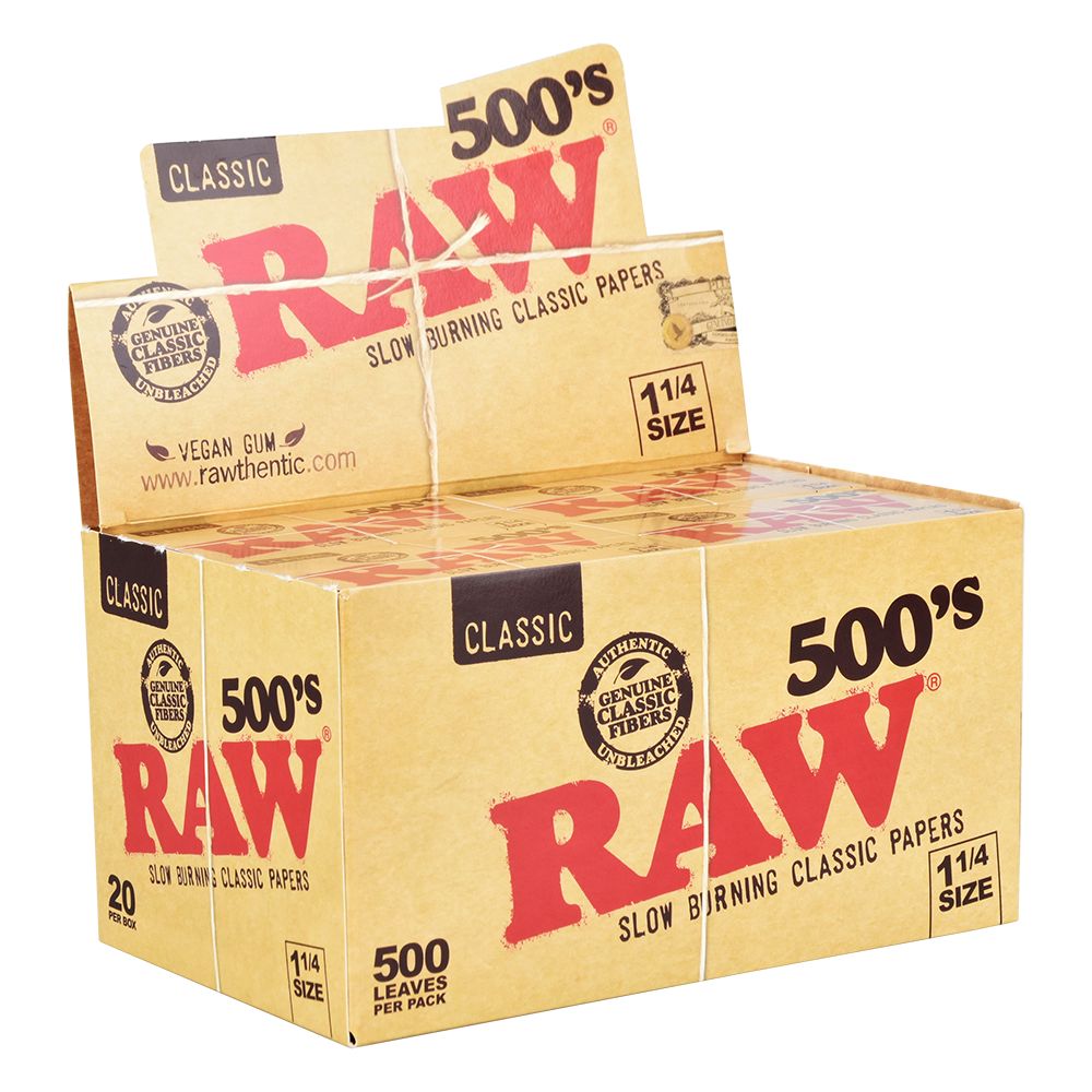 20PK DISPLAY - RAW Classic Creaseless 500's Papers - 500pc / 1 1/4" - Discreet Smoker