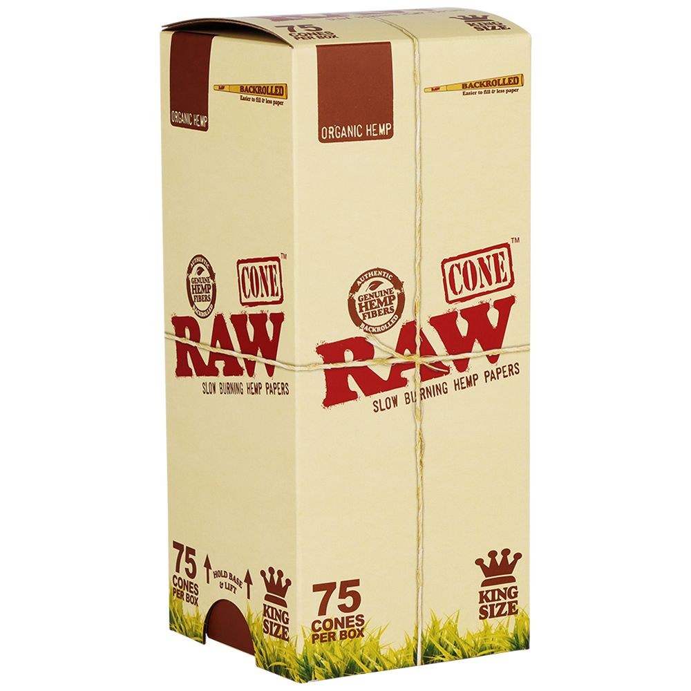 RAW Backrolled Organic Hemp Cones | King Size | 75ct Box - Discreet Smoker