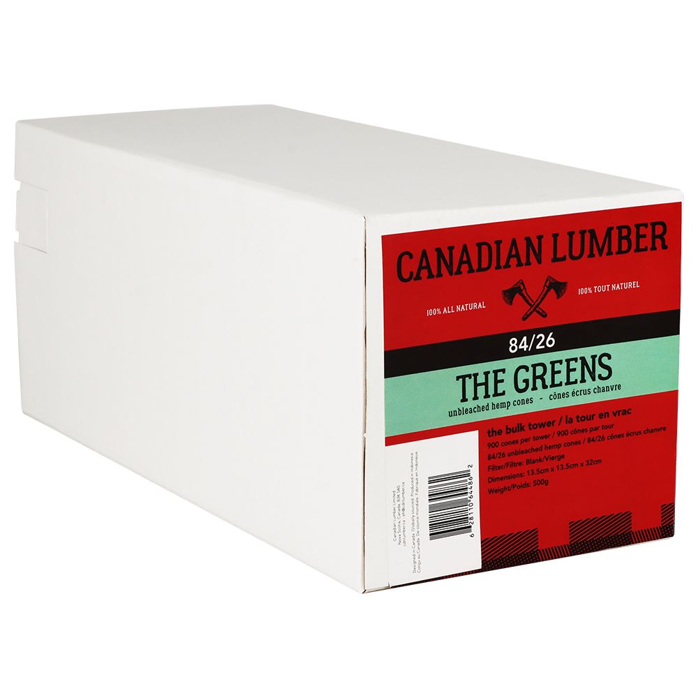 900CT BULK BOX - Canadian Lumber Unbleached Pure Hemp Cones - 84/26 Size / The Greens - Discreet Smoker