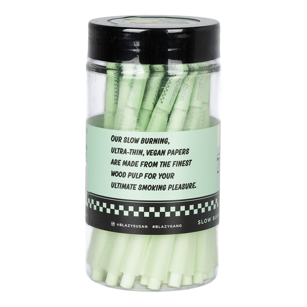 50CT JAR - Blazy Susan Green Pre-Rolled Cones - 1 1/4" - Discreet Smoker