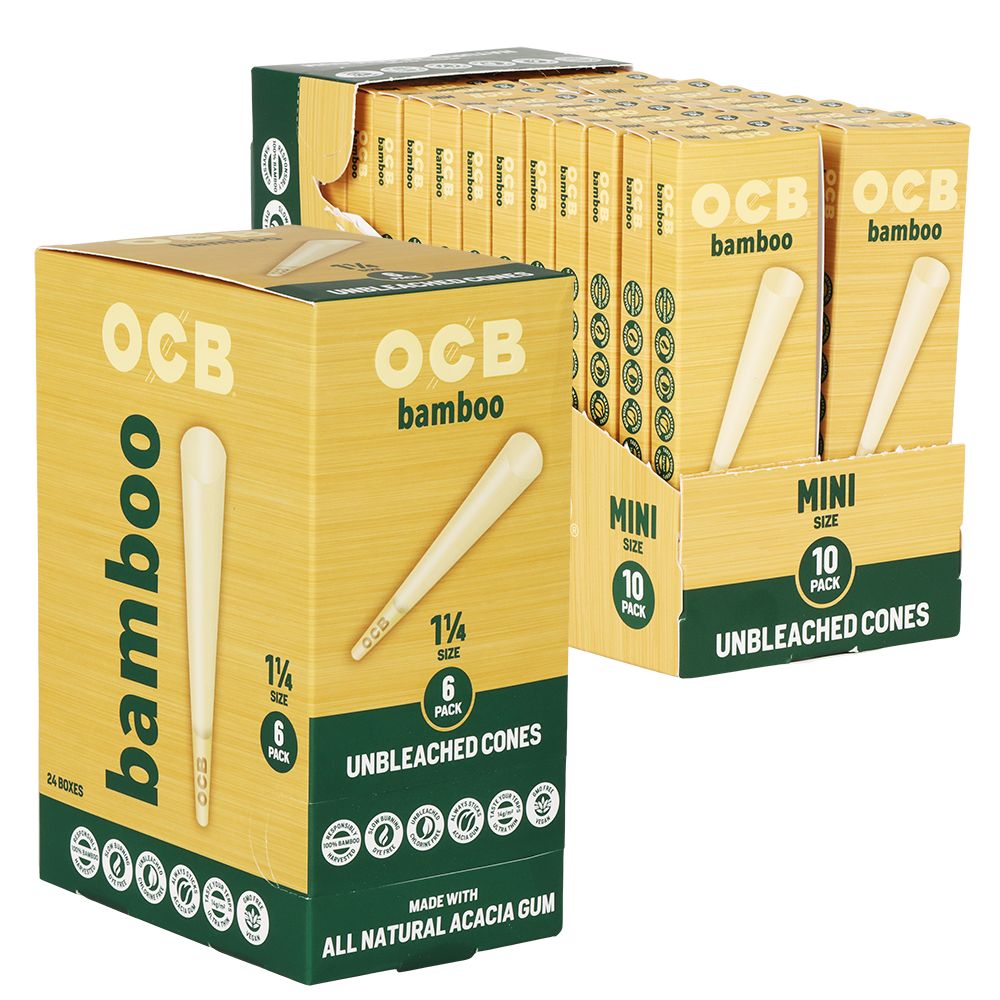 OCB Unbleached Bamboo Pre-Rolled Cones | 24pk Display - Discreet Smoker