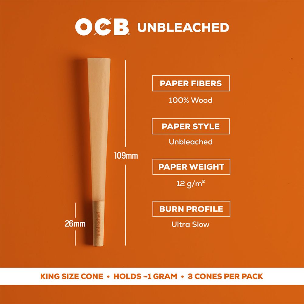 OCB Unbleached Pre-Rolled Cones | 24pk Display - Discreet Smoker