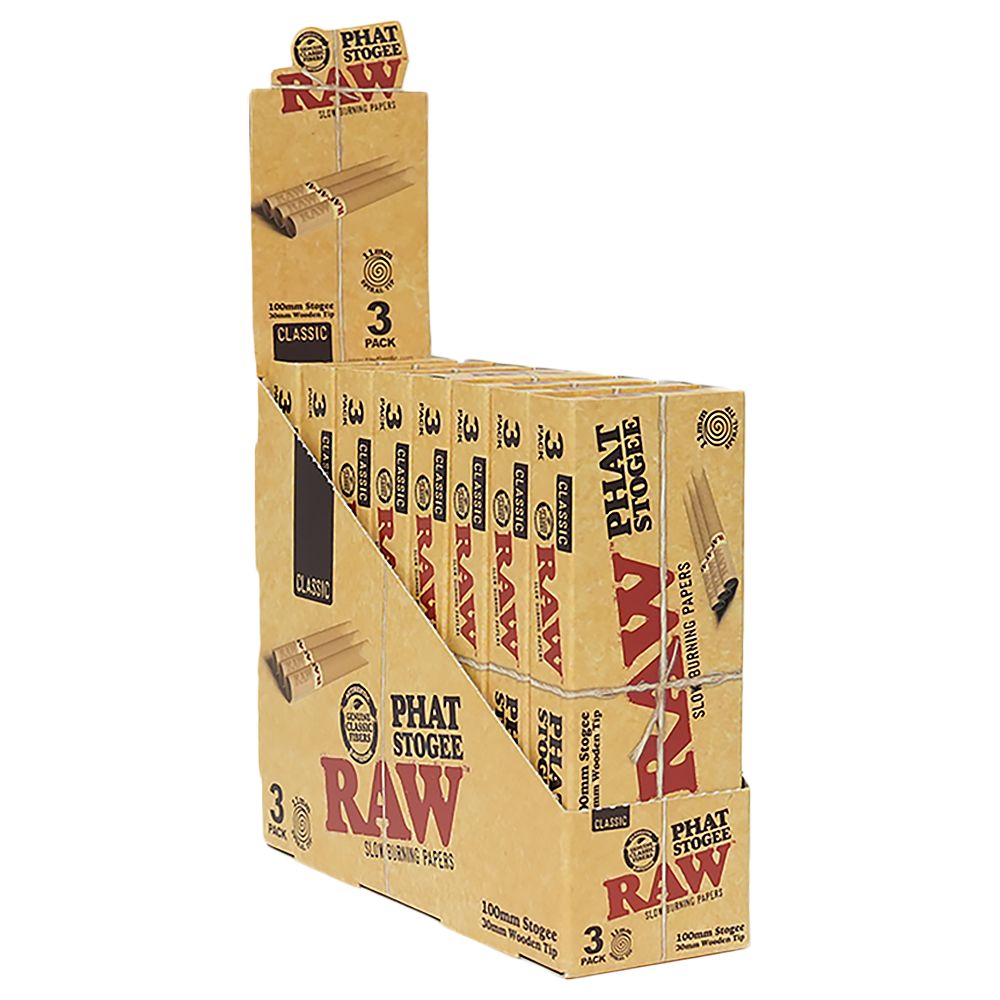8CT DISPLAY - RAW Phat Stogee Straight Roll W/ Wooden Tip -  100mm / 3pc
