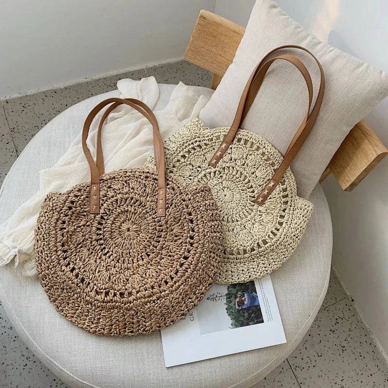Round Straw Beach Bag - Discreet Smoker