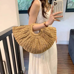 Half Moon Design Basket  Beach Straw Bag - Discreet Smoker