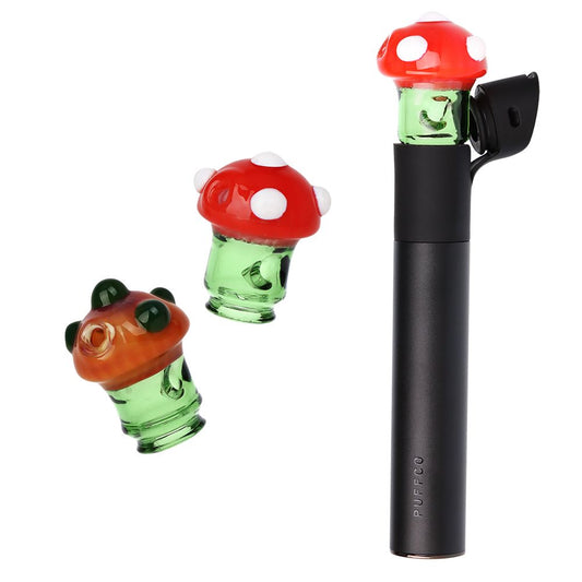 Pulsar Mushroom Glass Mouthpiece Attachment for Puffco Pivot w/ Display Stand - Colors Vary - Discreet Smoker