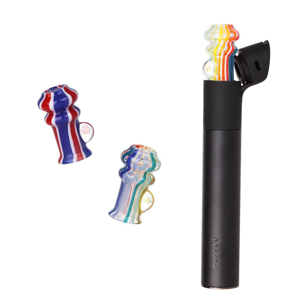 Pulsar Rainbow w/ Opal Glass Mouthpiece Attachment for Puffco Pivot w/ Display Stand - Colors Vary - Discreet Smoker