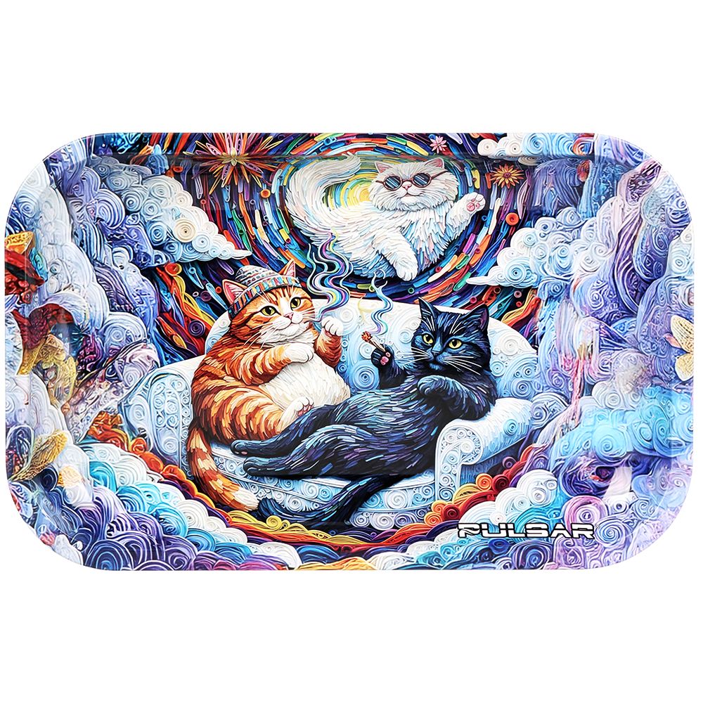 Pulsar Metal Rolling Tray -  Couch Cats / 11"x7" - Discreet Smoker
