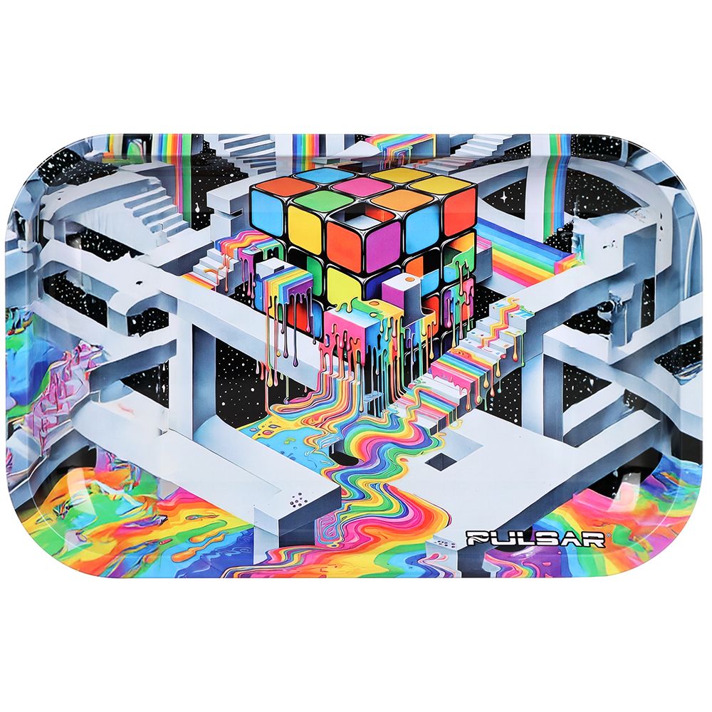 Pulsar Metal Rolling Tray - Cubic Reality / 11"x7" - Discreet Smoker