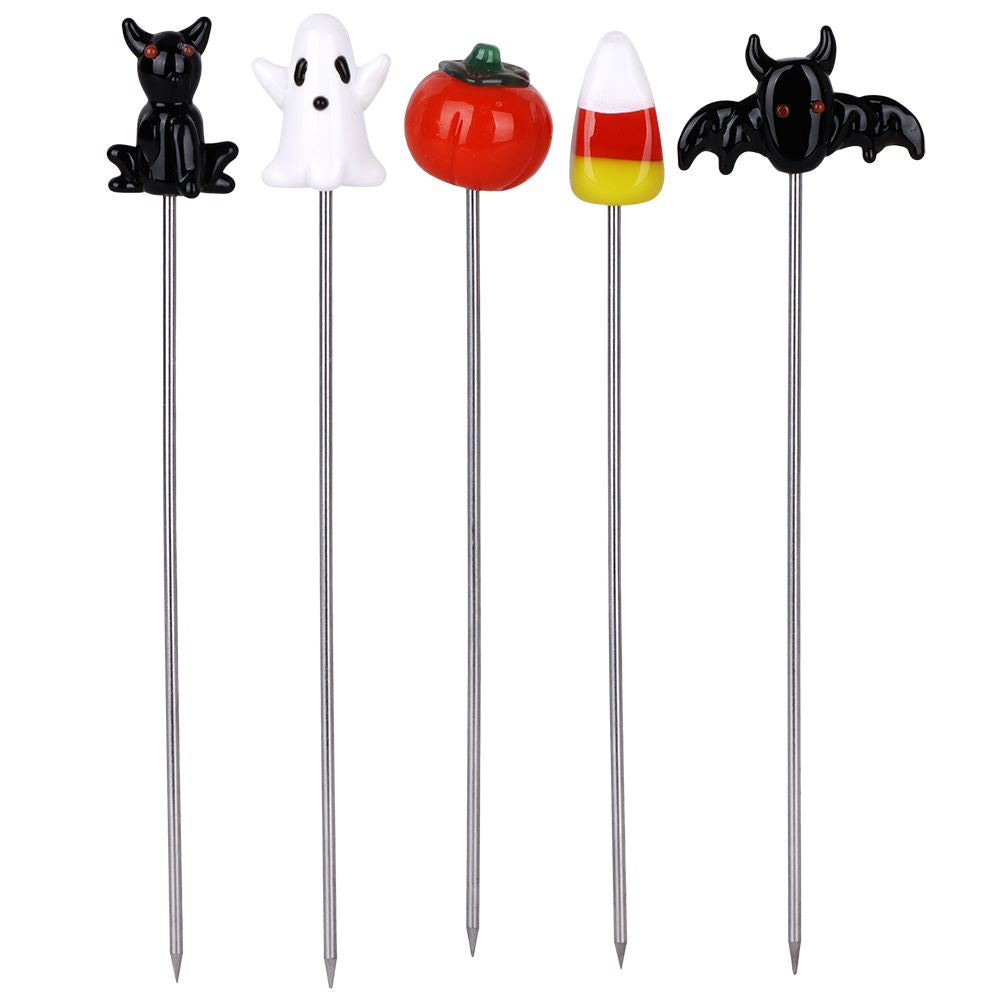 5CT BUNDLE - Halloween Glass Hairpin Poker Tool - 5" / Assorted Designs - Discreet Smoker