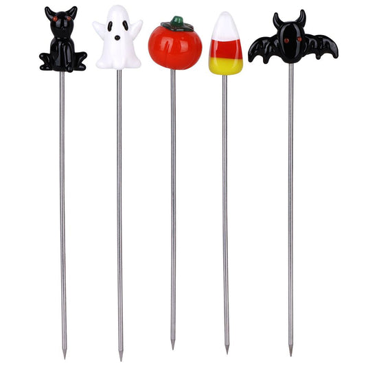 5CT BUNDLE - Halloween Glass Hairpin Poker Tool - 5" / Assorted Designs - Discreet Smoker