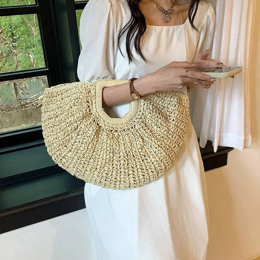 Half Moon Design Basket  Beach Straw Bag - Discreet Smoker