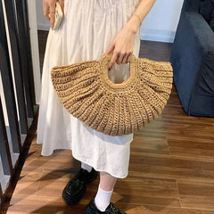 Half Moon Design Basket  Beach Straw Bag - Discreet Smoker