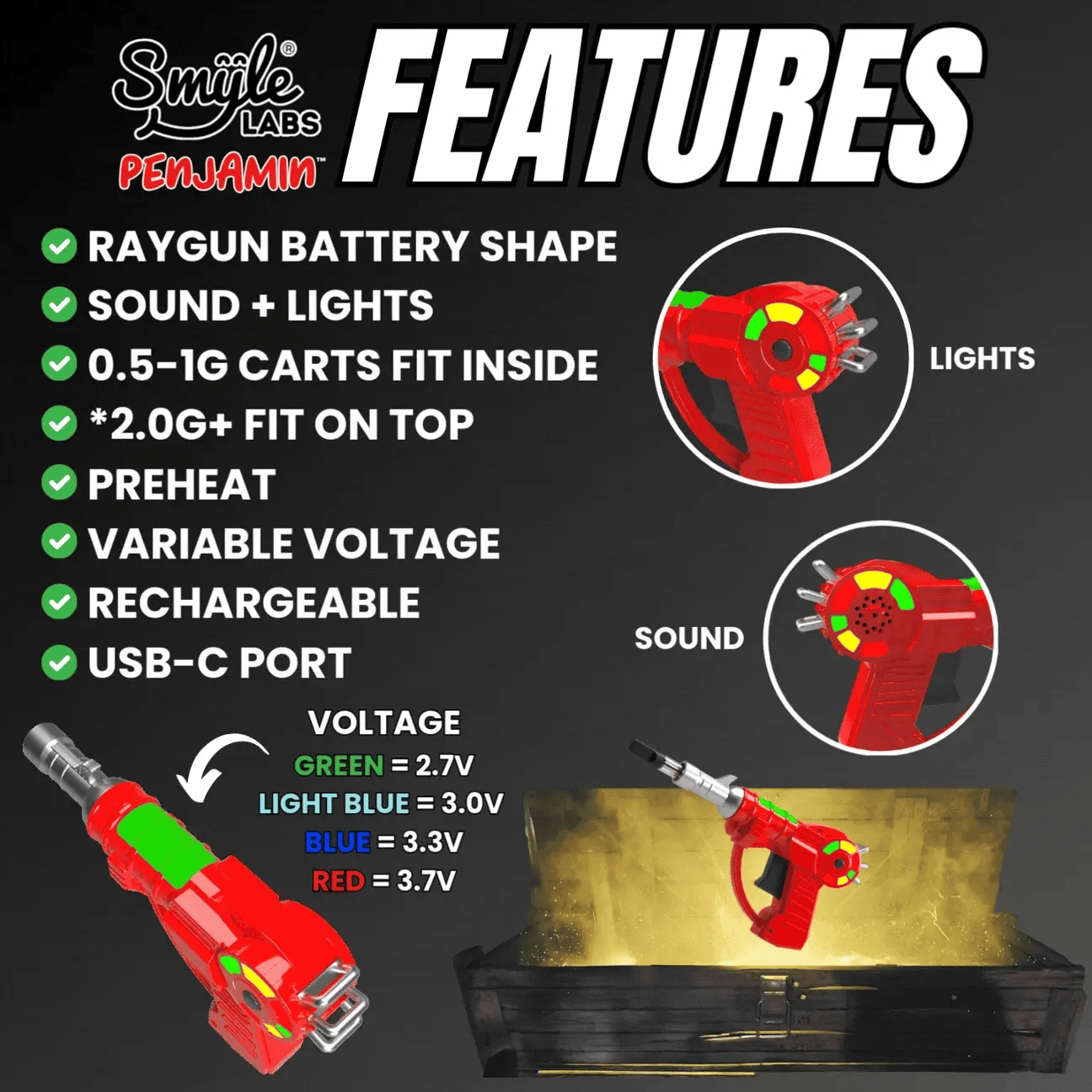Raygun Penjamin 510 Battery with Lights and Sound - Discreet Smoker
