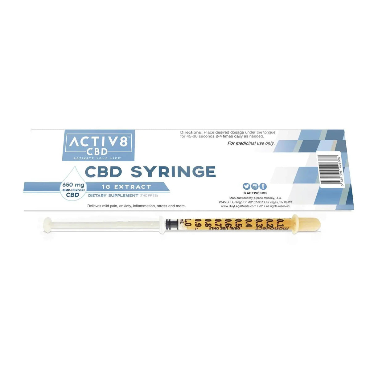 ACTIV8 CBD Syringe: 650mg CBD - Discreet Smoker