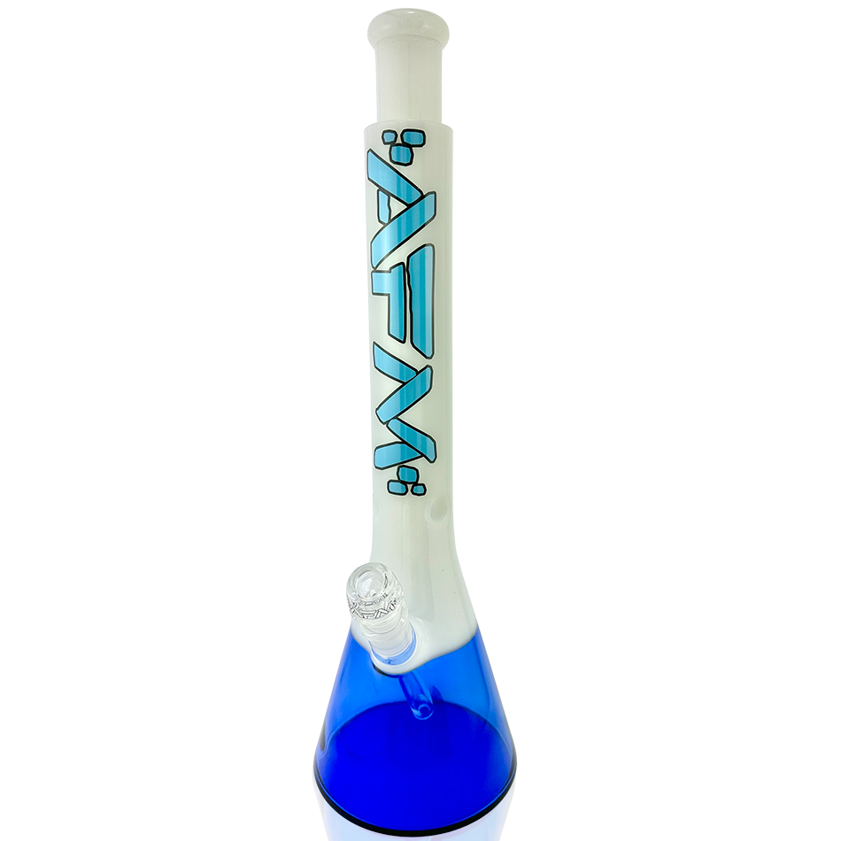 18" AFM Quasar Glass Beaker Bong - Ivory/ Ink Blue - Discreet Smoker