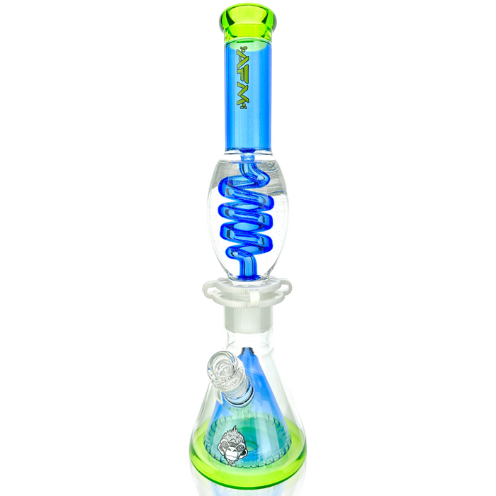 16″ AFM UFO Pyramid Freezable Coil Beaker Bong – Glycerin Coil, Ink Blue/ Lime