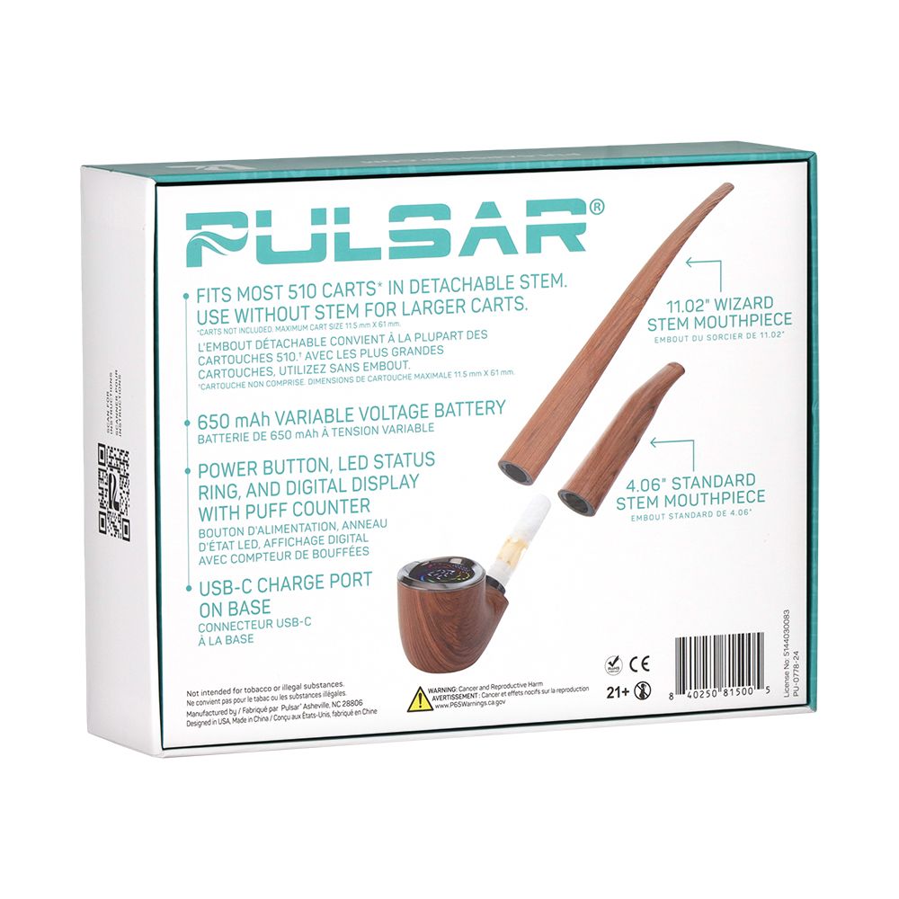 Pulsar 510 DL Wizard Pipe Variable Voltage Cartridge Vape | 650mAh - Discreet Smoker
