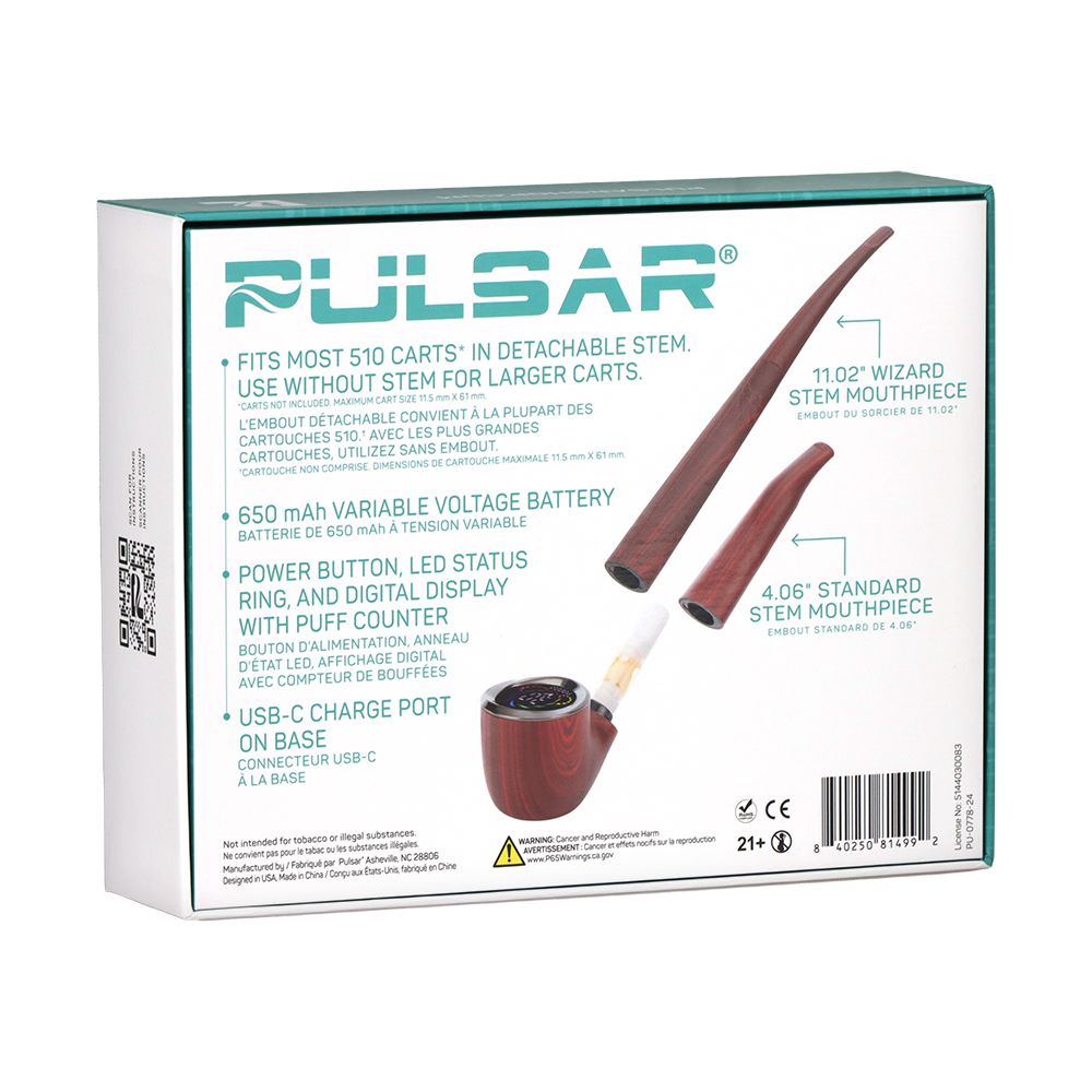 Pulsar 510 DL Wizard Pipe Variable Voltage Cartridge Vape | 650mAh - Discreet Smoker