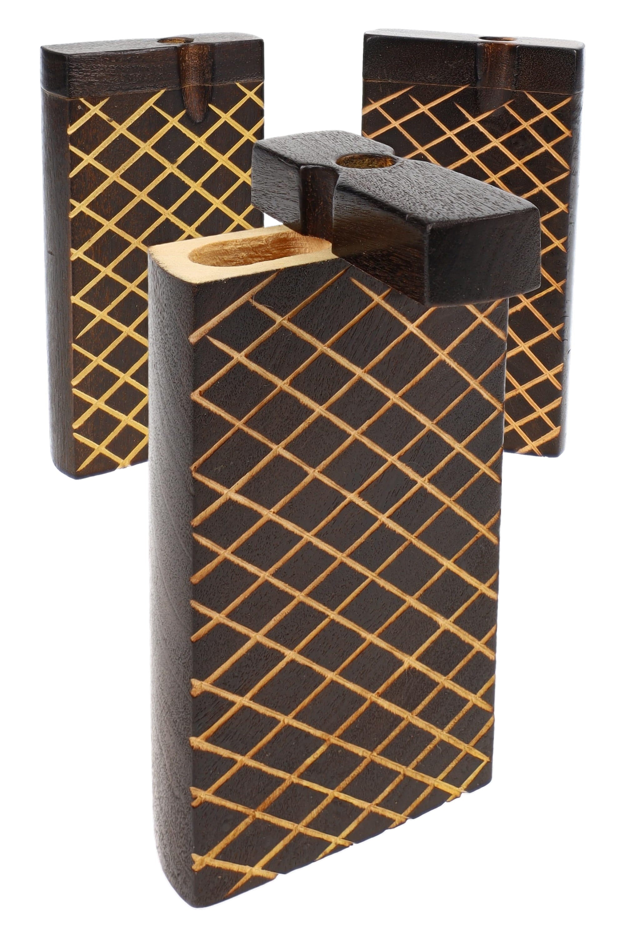 Burned Wood Dugout “Night Lattice” – 4″ – Assorted - Discreet Smoker