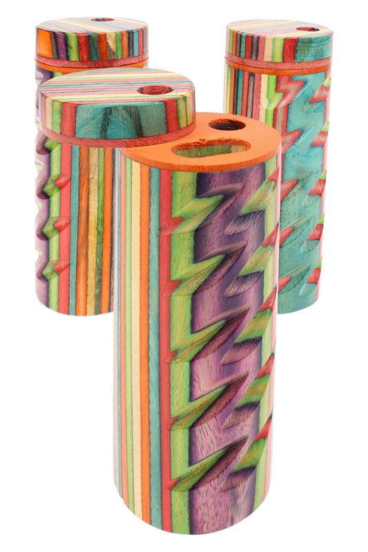 4″ Round Multicolor Carved Wood Dugout – Assorted Colors - Discreet Smoker