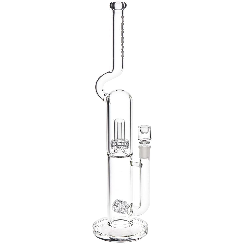Pulsar Kink Neck Double Chamber Chugger Glass Water Pipe - 17.25" / 14mm F - Discreet Smoker
