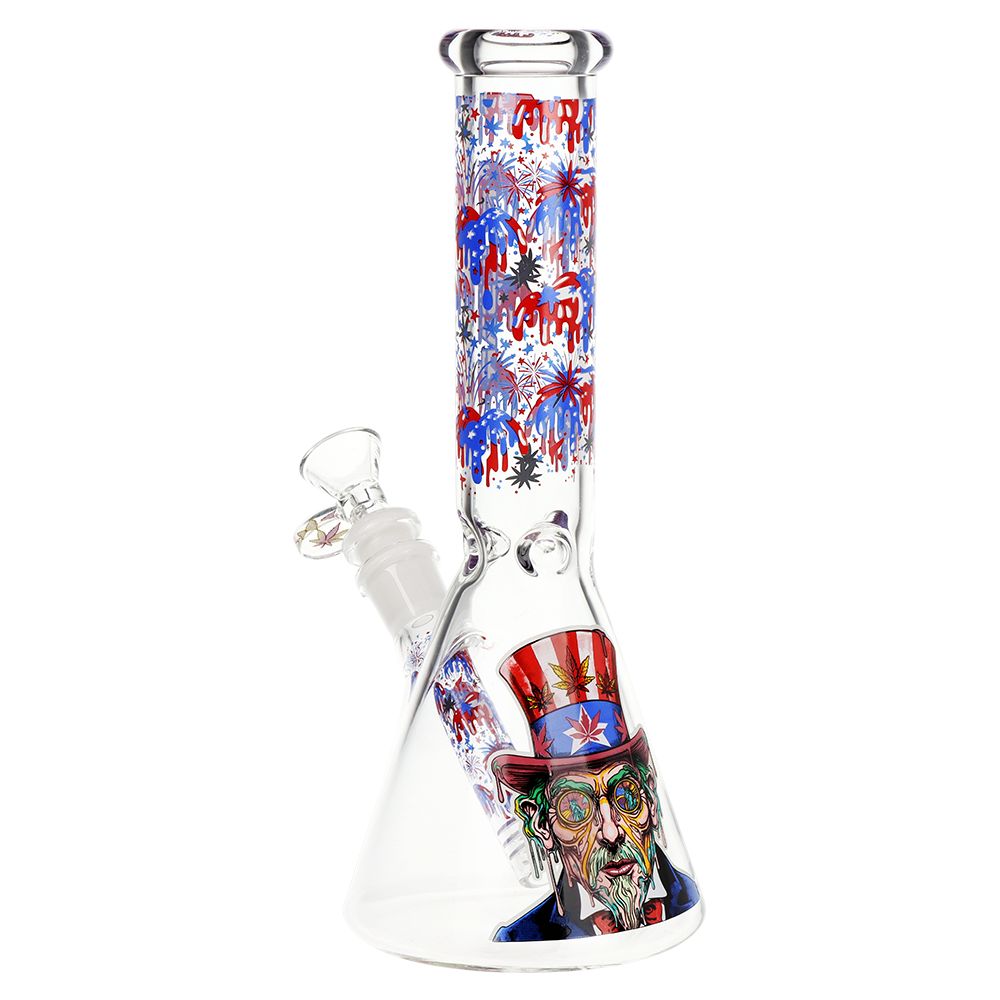 Pulsar Melting Uncle Sam Beaker Glass Water Pipe - 9.75" / 14mm F - Discreet Smoker