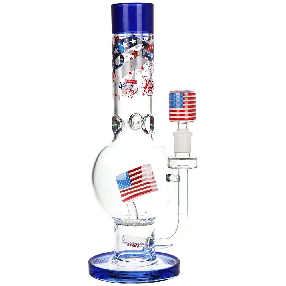 Pulsar American Flag Celebration Bubble Base Glass Water Pipe - 13" / 14mm F - Discreet Smoker