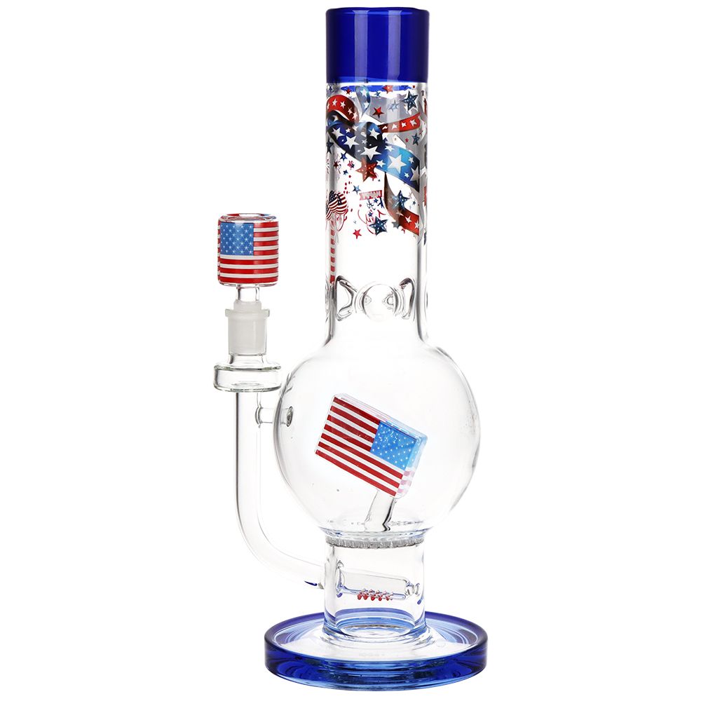 Pulsar American Flag Celebration Bubble Base Glass Water Pipe - 13" / 14mm F - Discreet Smoker