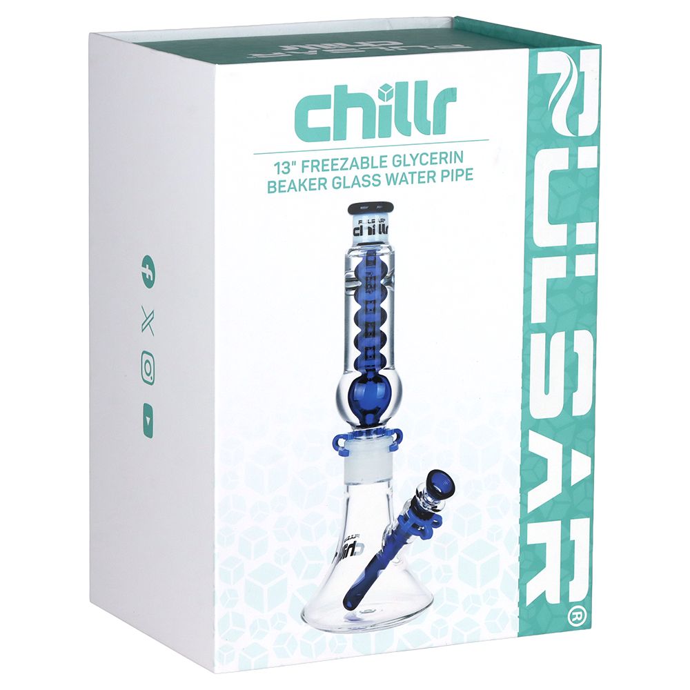 Pulsar Chillr Glycerin Beaker Glass Water Pipe - 13" / 14mm F / Blue - Discreet Smoker
