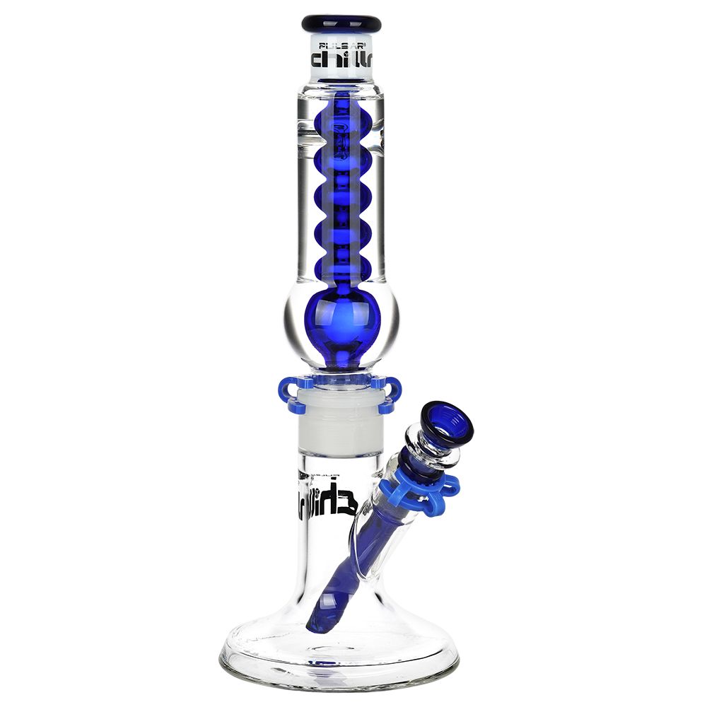 Pulsar Chillr Glycerin Straight Tube Glass Water Pipe - 13" / 14mm F / Blue
