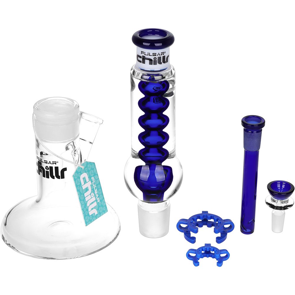 Pulsar Chillr Glycerin Straight Tube Glass Water Pipe - 13" / 14mm F / Blue - Discreet Smoker