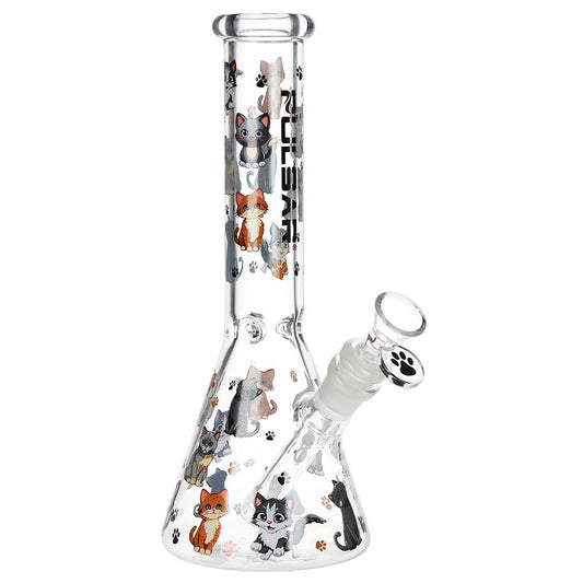 Pulsar Cute Kitties Beaker Glass Water Pipe - 10" / 14mm F - Discreet Smoker